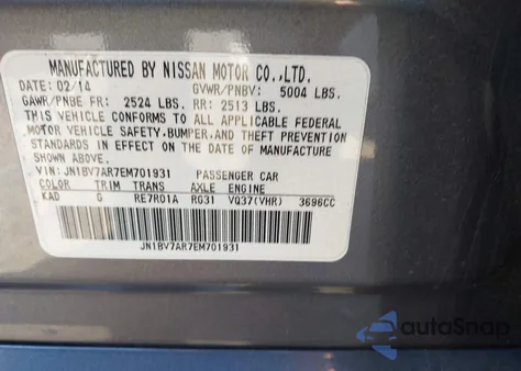 2014 Infiniti Q50 Premium from USA, damaged, VIN JN1BV7AR7EM701931